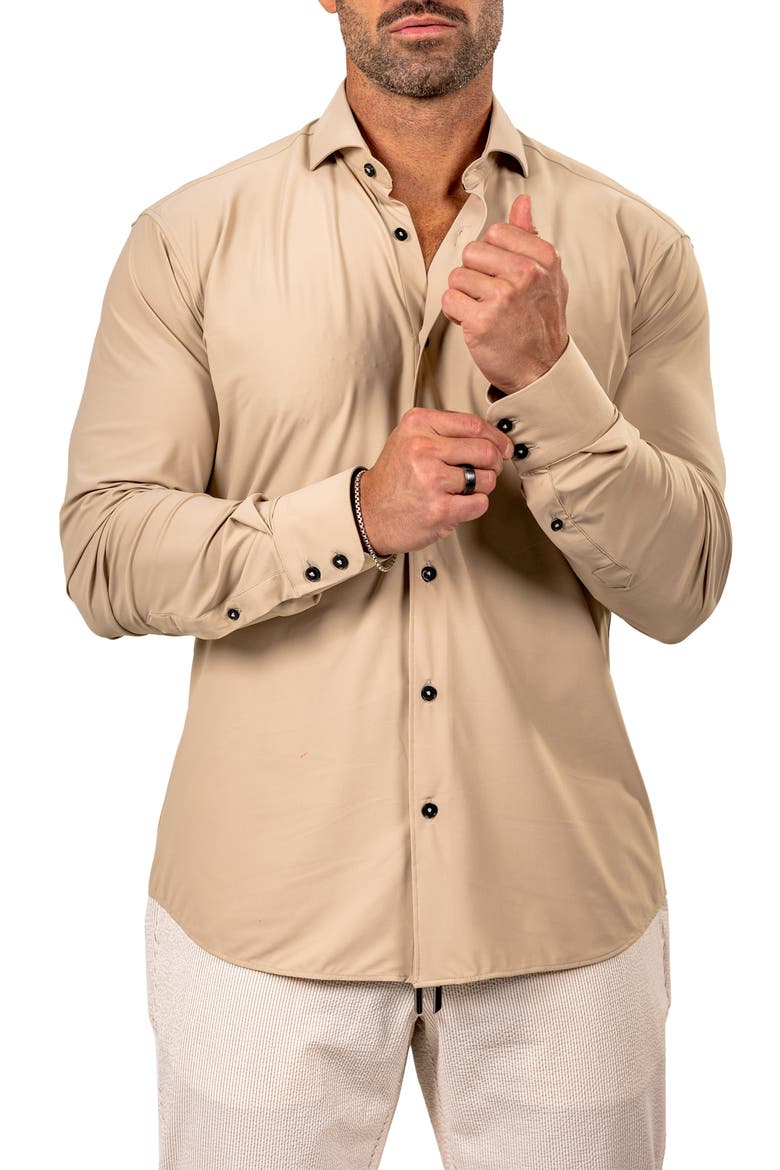 Eins Shaped Fit Marthy3009 Brown Knit Button-Up Shirt, Alternate, color, BROWN