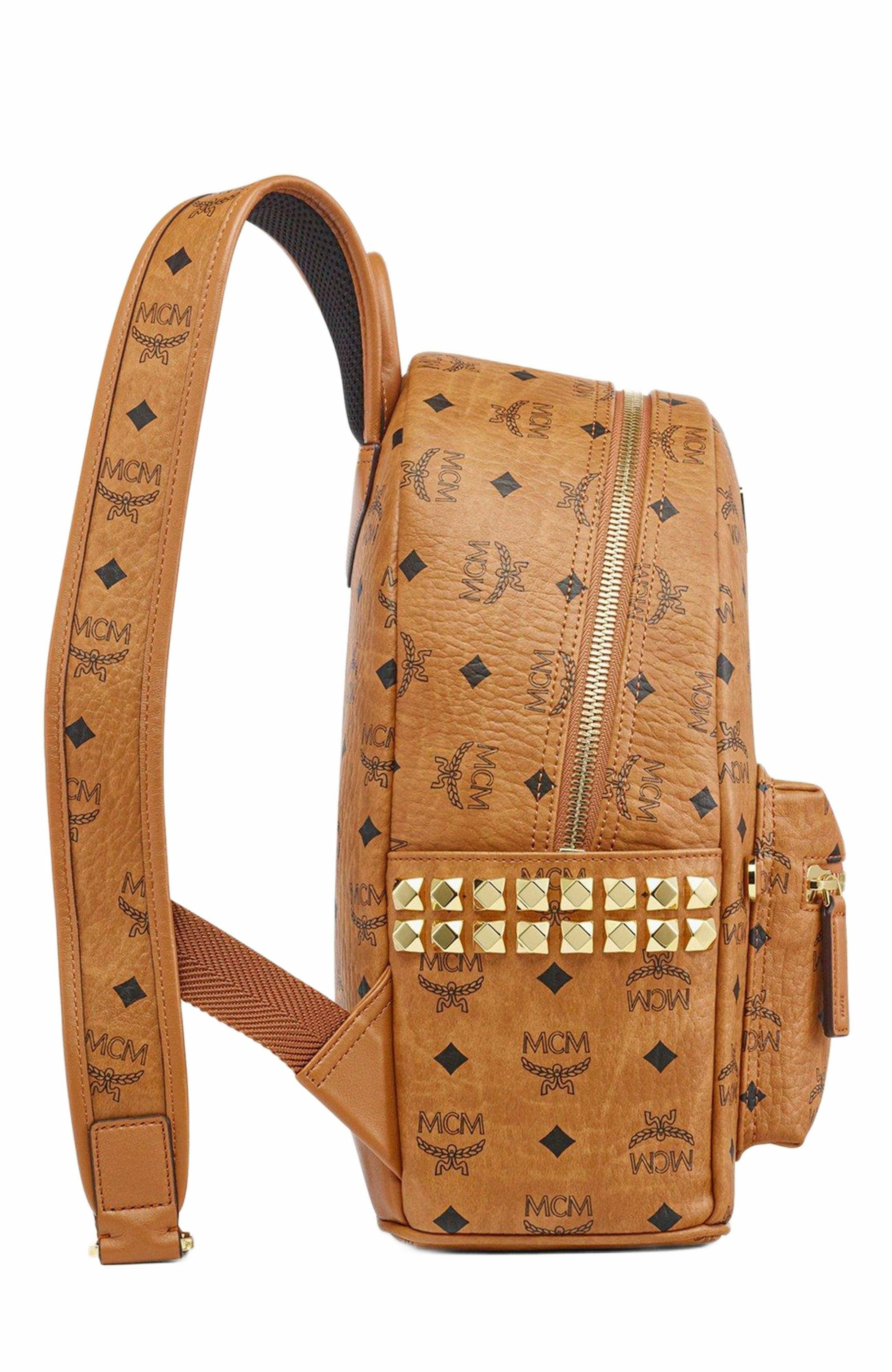 Small Stark Side Studs Backpack in Visetos, Alternate, color, Cognac
