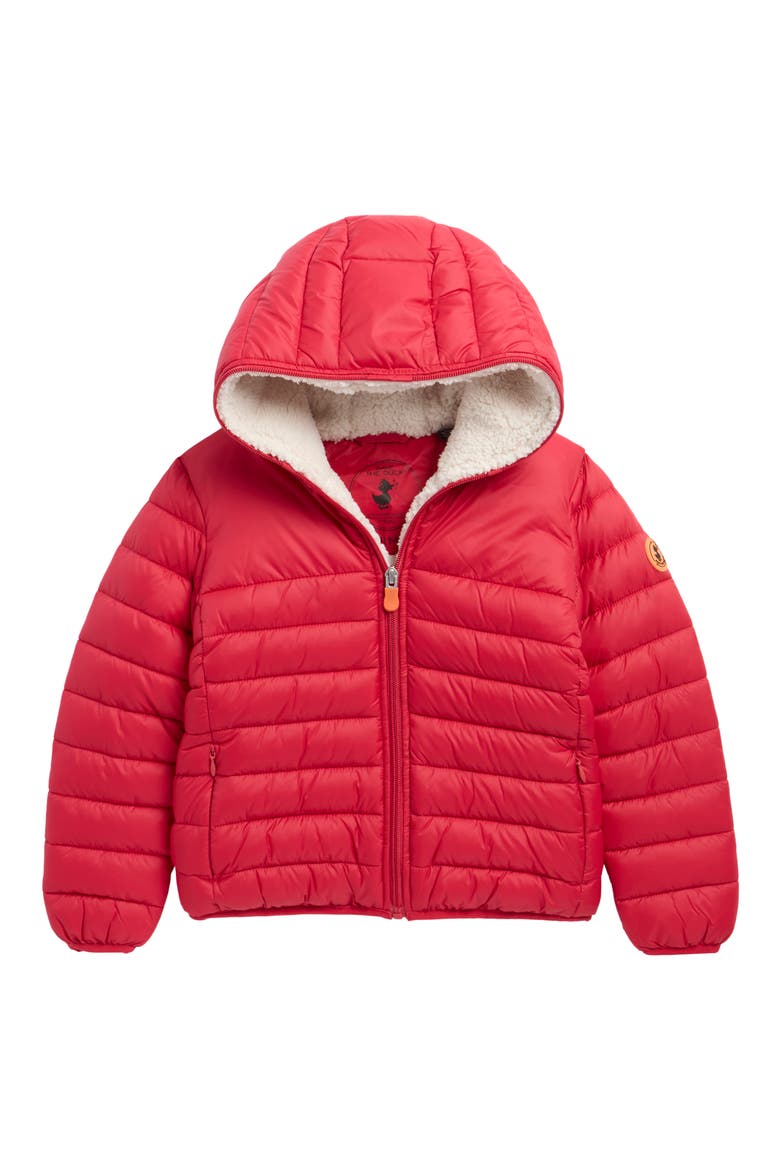 Kids' Leci Quilted Hooded Jacket, Main, color, FLAME RED