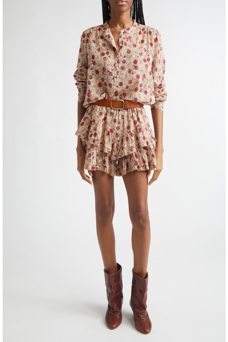 Jocadia Ruffle Cotton Miniskort, Alternate, color, ECRU/ RASPBERRY