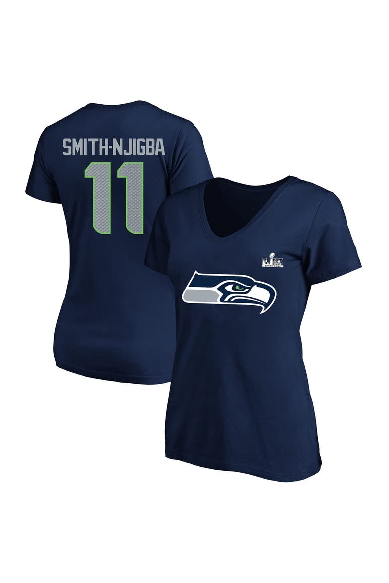 Women's Fanatics Jaxon Smith-Njigba College Navy Seattle Seahawks Super Bowl LX Patch Plus Size Name & Number V-Neck T-Shirt, Main, color, College Navy