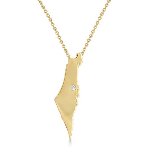 Diamond Israel Map Pendant Necklace 14K