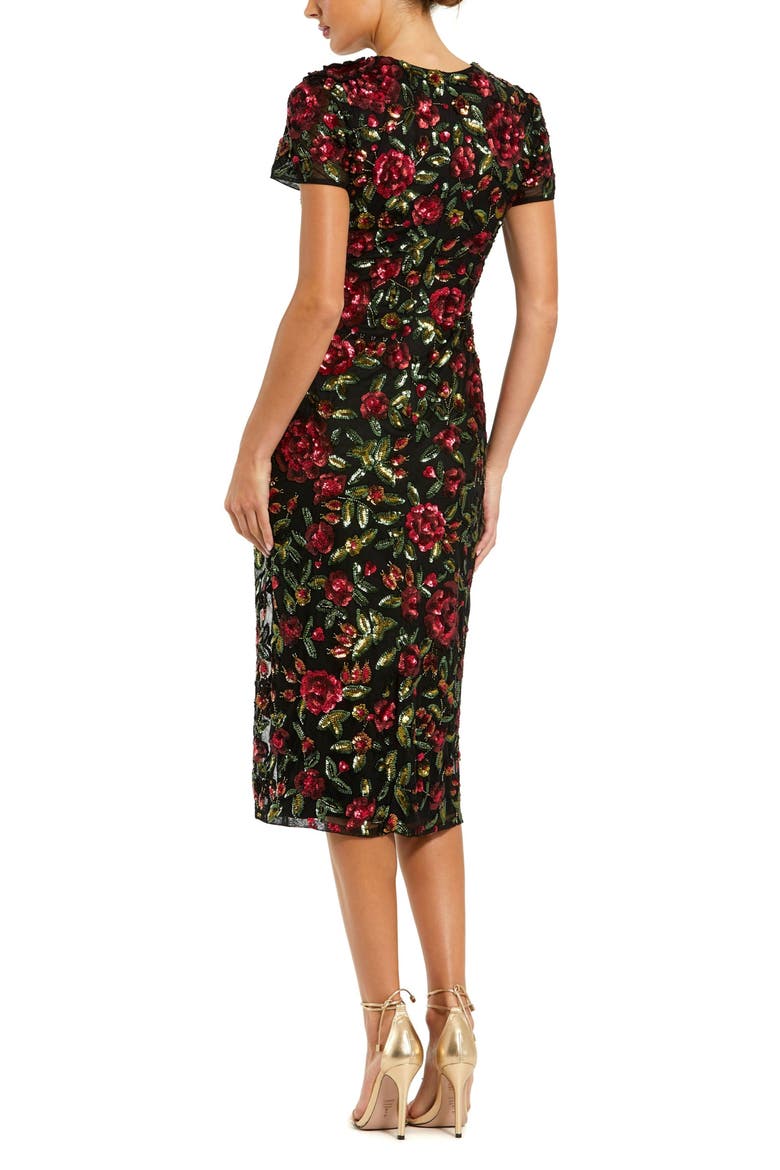 High Neck Floral Embellished Midi Dress, Alternate, color, Black Multi