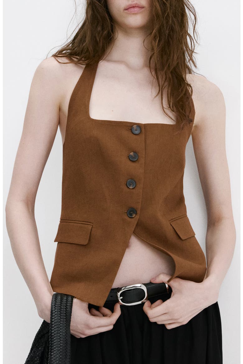 Linen Suit Waistcoat, Main, color, BROWN