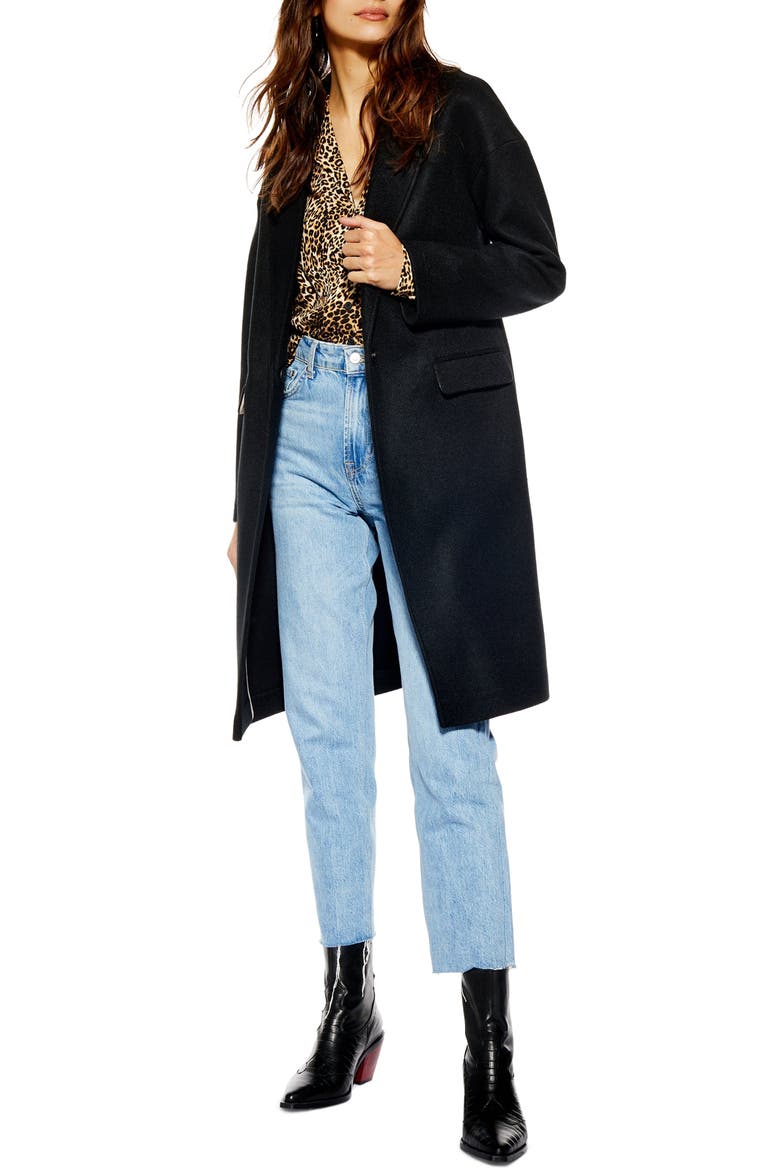 Lily Knit Back Midi Coat, Main, color, BLACK
