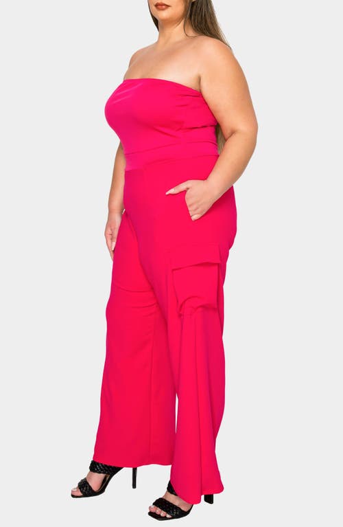 L I V D Yumi Strapless Cargo Jumpsuit In Fuchsia