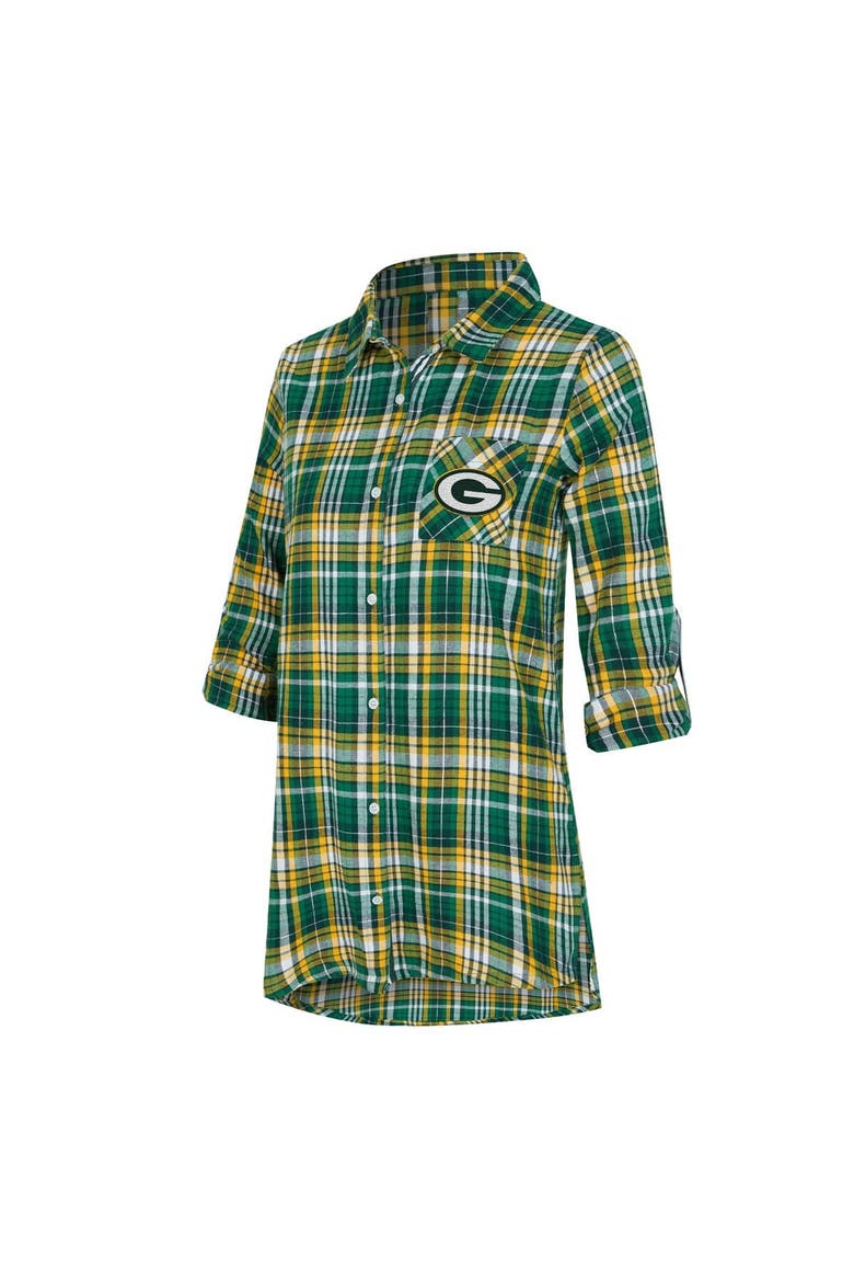 Women's Concepts Sport Green Green Bay Packers Laney Plaid Tri-Blend Full-Button Nightshirt, Alternate, color, Green