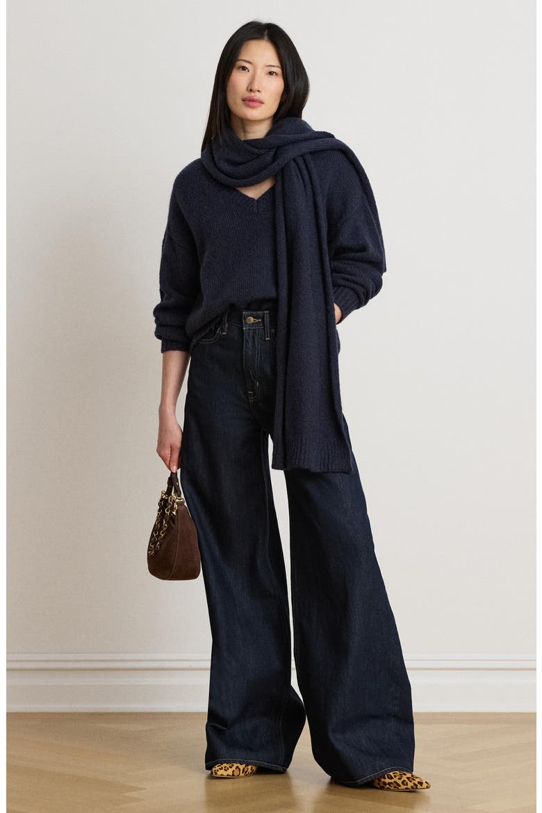 V-Neck Sweater & Scarf, Alternate, color, LAUREN NAVY BLUE