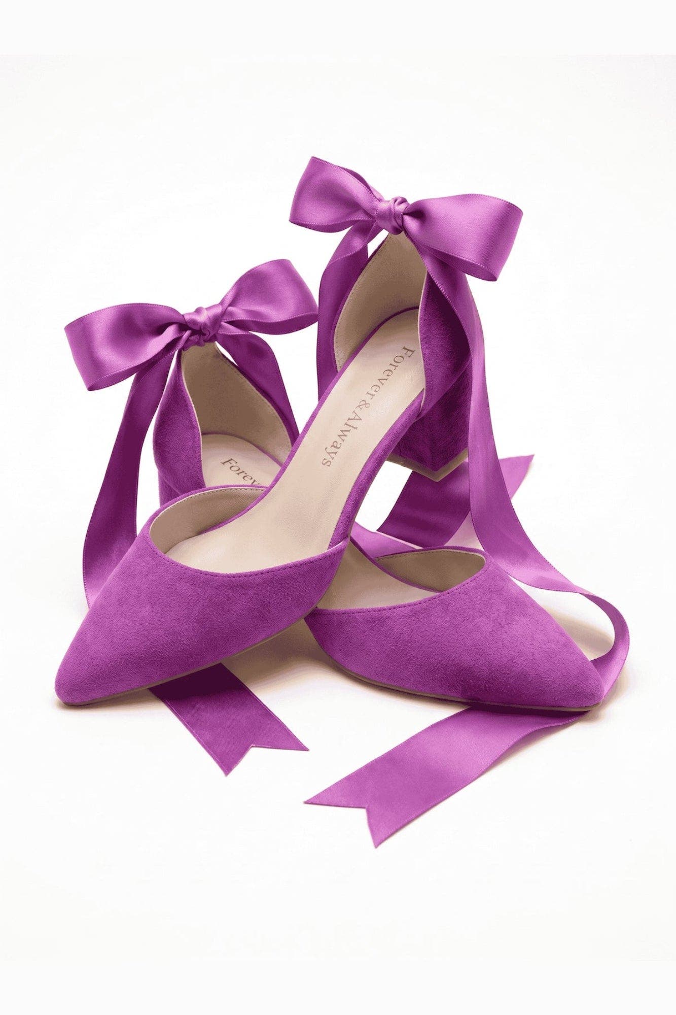 Fiona Low Block Heels with Ribbon, Alternate, color, Fuchsia Suede