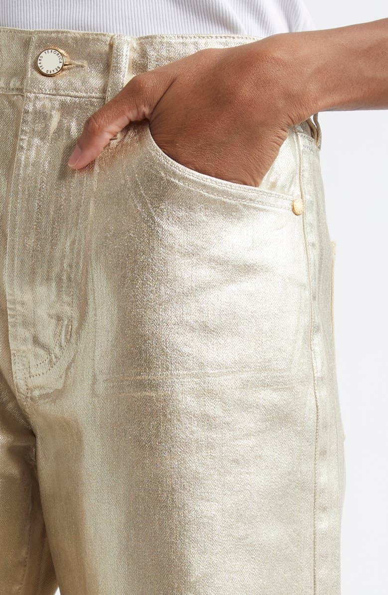 Veronica Beard Metallic Bermuda Denim Shorts, Alternate, color, Gold