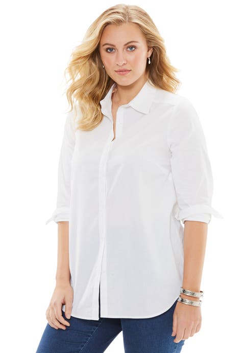 Plus Size Kate Long Sleeve Easy Cotton Blend Button Front Shirt