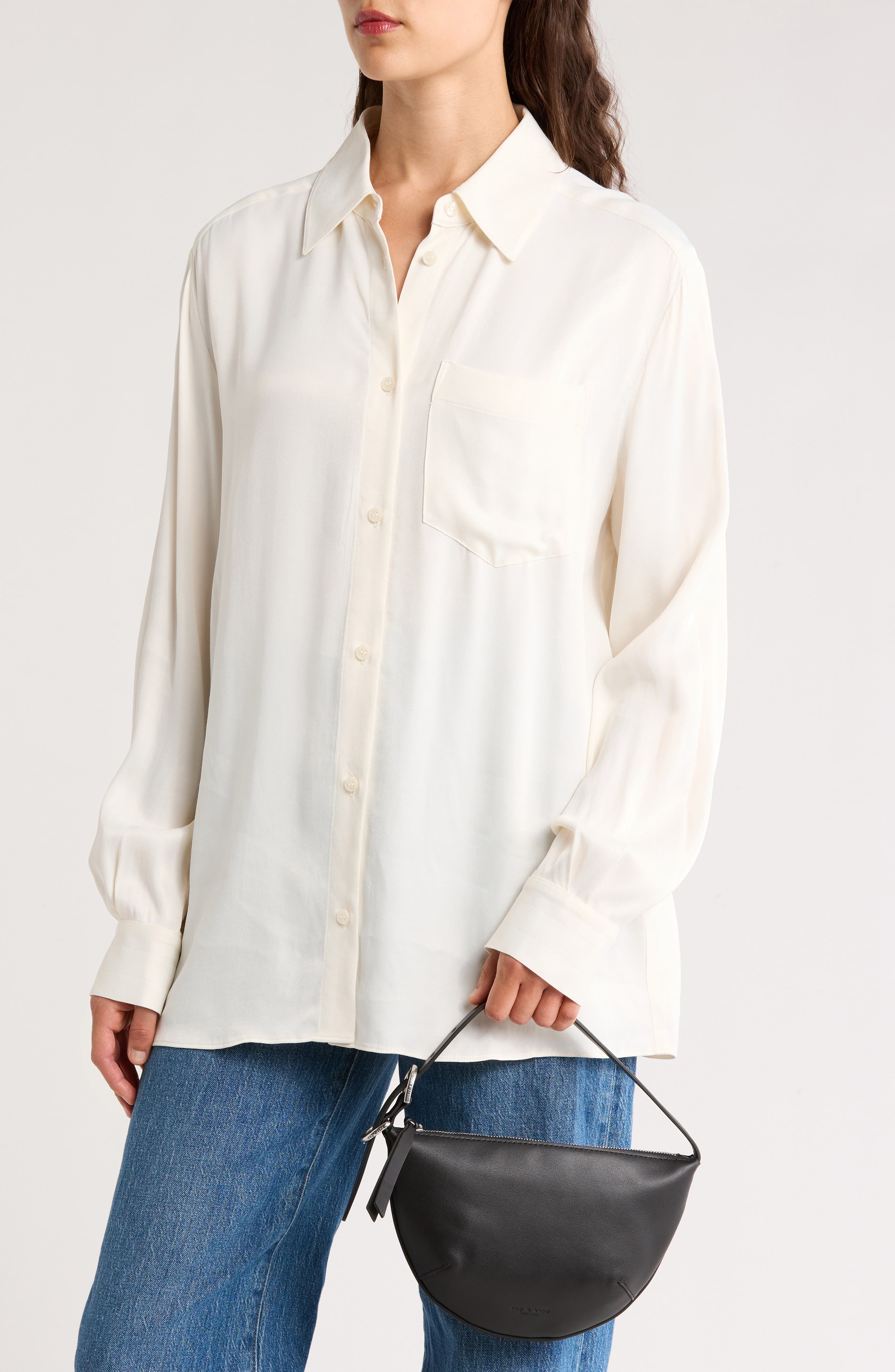 rag & bone Small Mercer Leather Hobo Bag, Alternate, color, Black