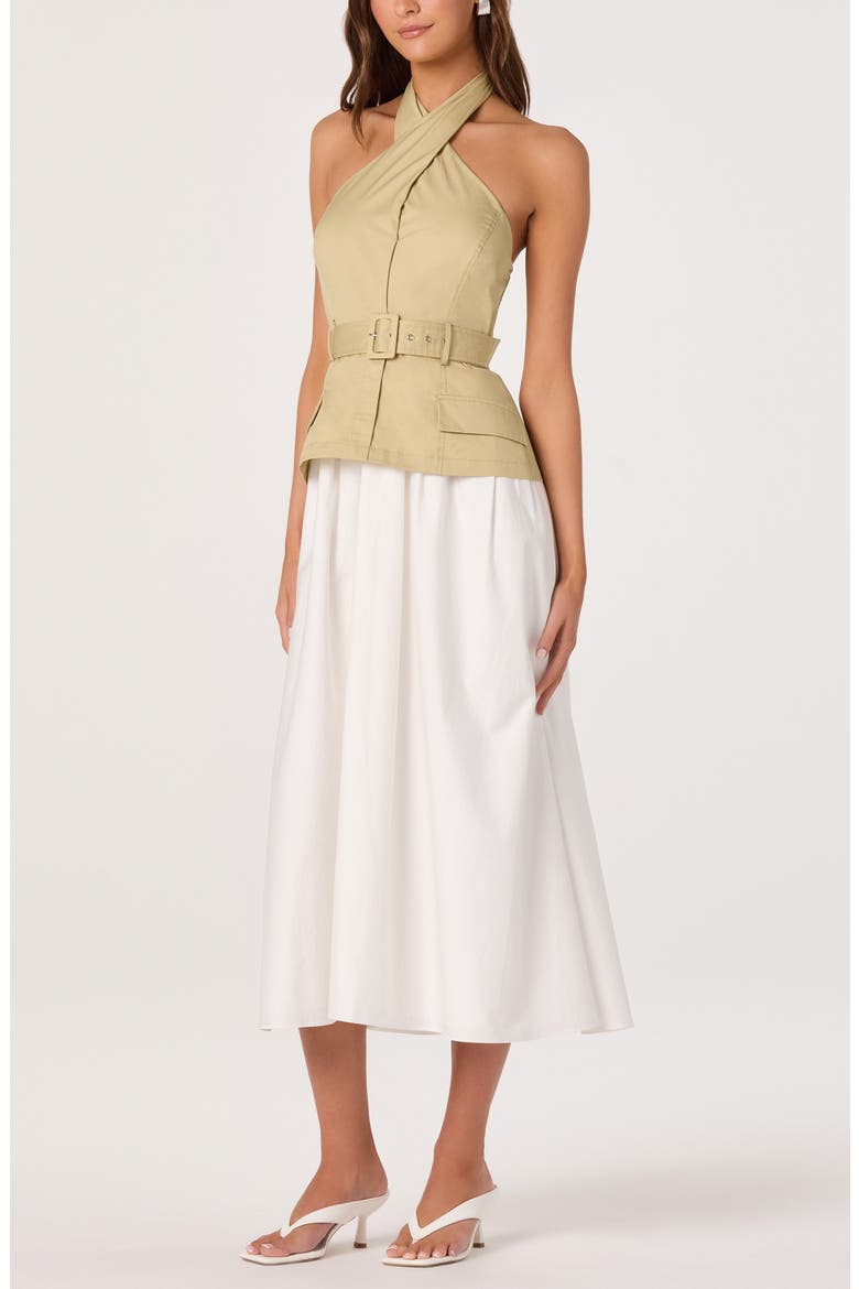 Aleda Halter Neck Cotton Midi Dress, Alternate, color, KHAKI