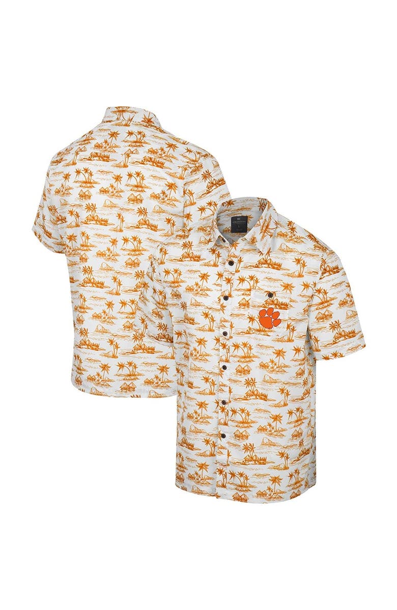 COLOSSEUM Men's Colosseum White Clemson Tigers Spontaneous is Romantic Camp Button-Up Shirt, Main, color, 