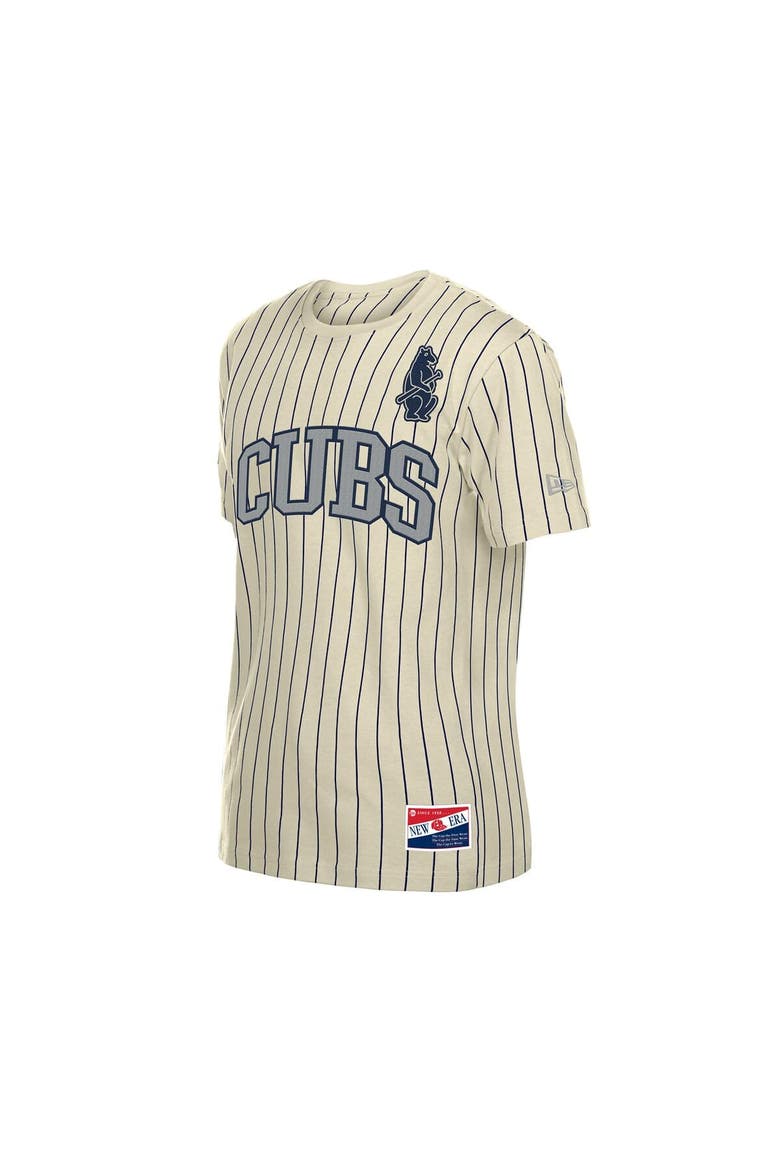 Men's New Era Cream Chicago Cubs Throwback Meshback Pinstripe T-Shirt, Alternate, color, Cream