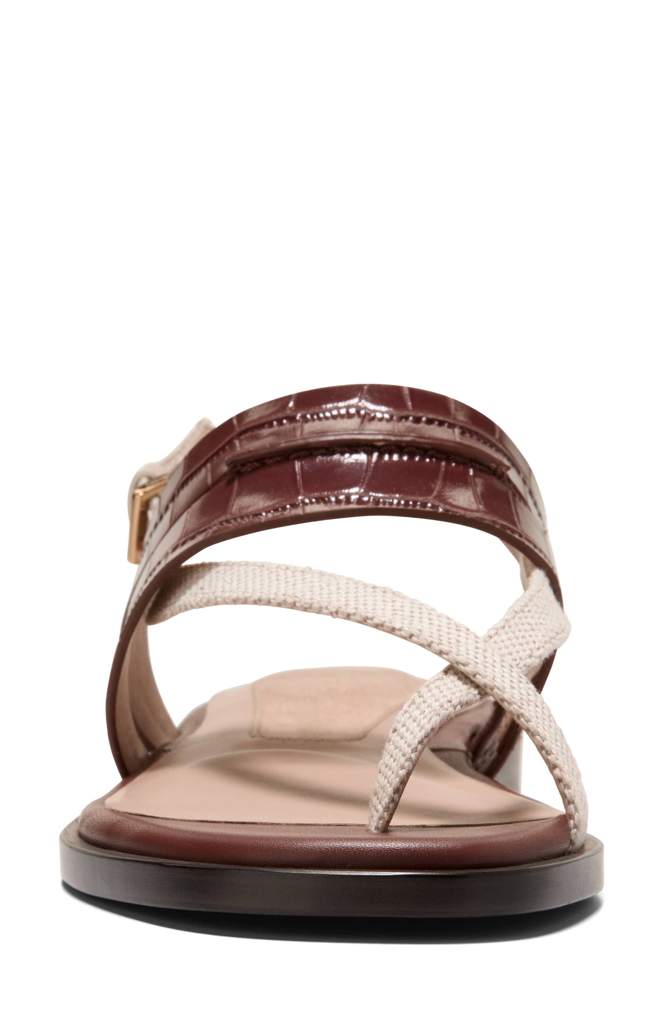 Estella Slingback Leather Sandal, Alternate, color, MAHOGANY CROC PRINT/NAT CANVAS