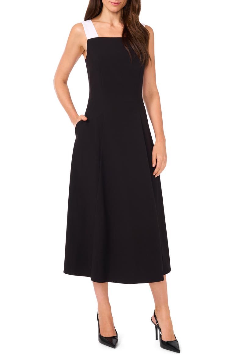 Contrast Strap Midi Dress, Main, color, RICH BLACK