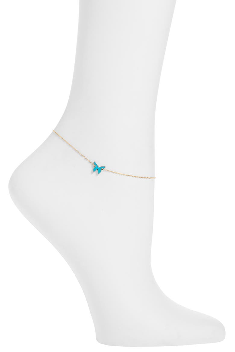 Mariah Butterfly Anklet, Main, color, YELLOW GOLD/TURQUOISE