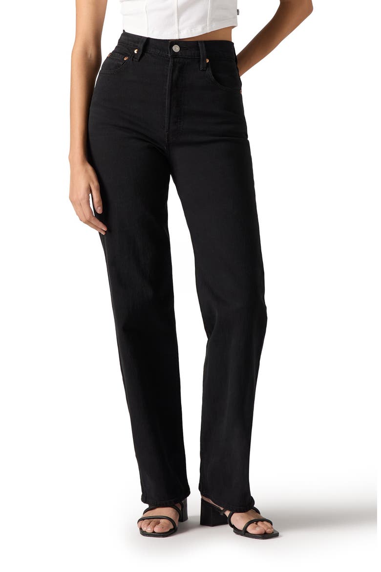 Ribcage High Waist Straight Leg Jeans, Main, color, BLACK SPROUT