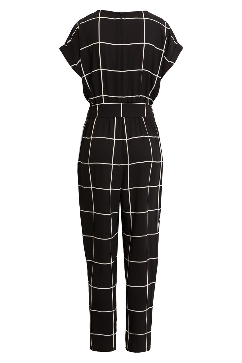 Short Sleeve Jumpsuit, Alternate, color, BLACK- IVORY CHECK