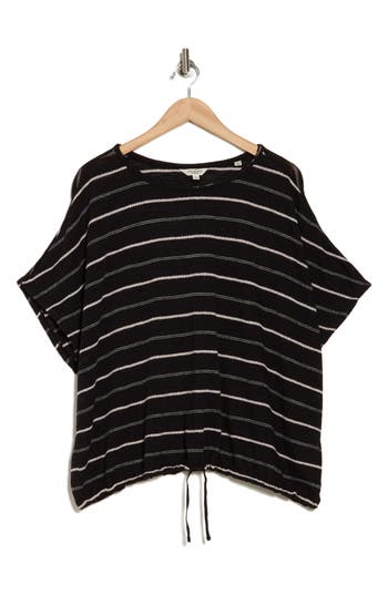 Max Studio Stripe Dolman Sleeve Bubble Hem Top In Black/oyster