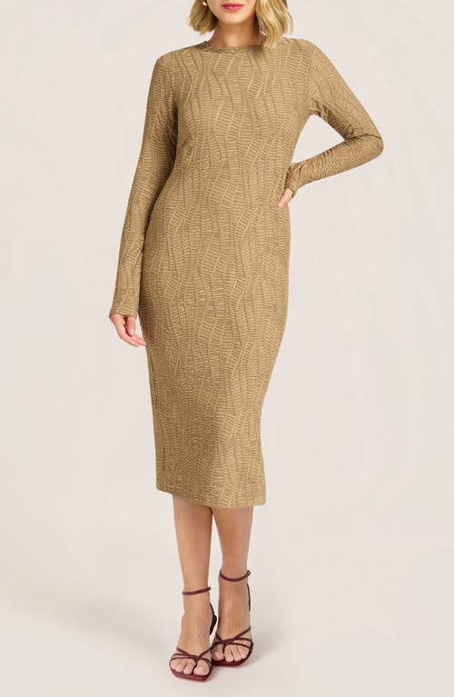 Matty M . Jasper Texture Long Sleeve Midi Dress In Brown