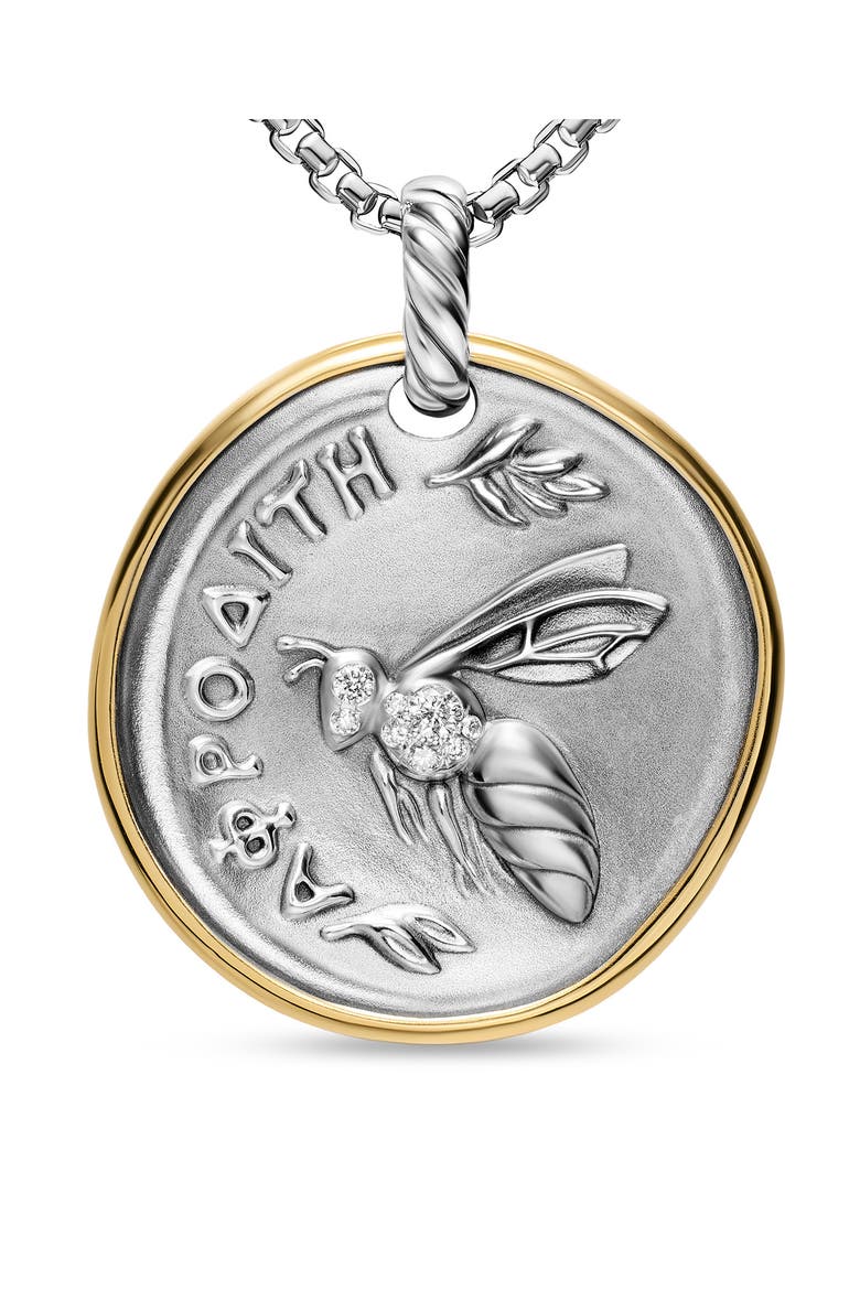 Aphrodite Medallion Amulet Sterling Silver with 14K Yellow Gold and Diamonds, 29.5mm, Alternate, color, SILVER PAVE