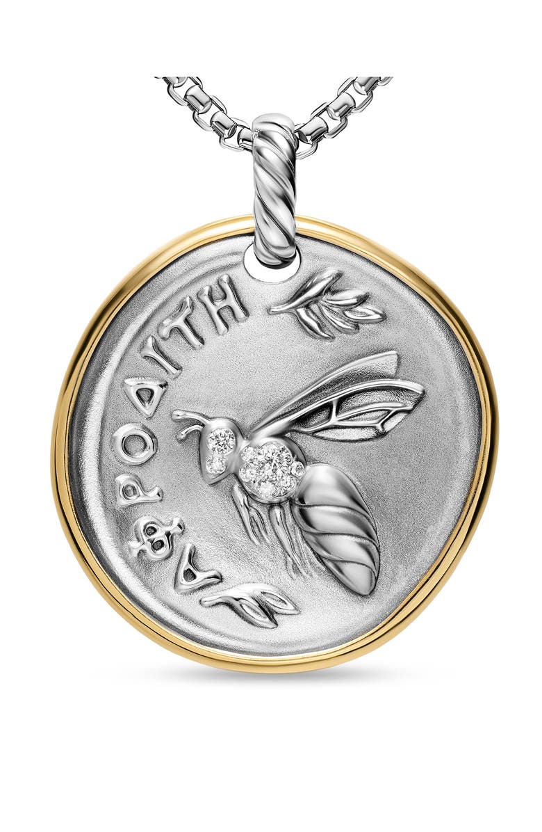 David Yurman Aphrodite Medallion Amulet Sterling Silver with 14K Yellow Gold and Diamonds, 29.5mm, Alternate, color, Silver Pave