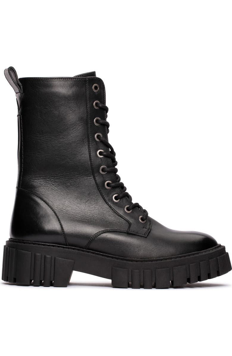 Clarks<sup>®</sup> Page Lace Up Platform Leather Combat Boot, Alternate, color, Black Leather