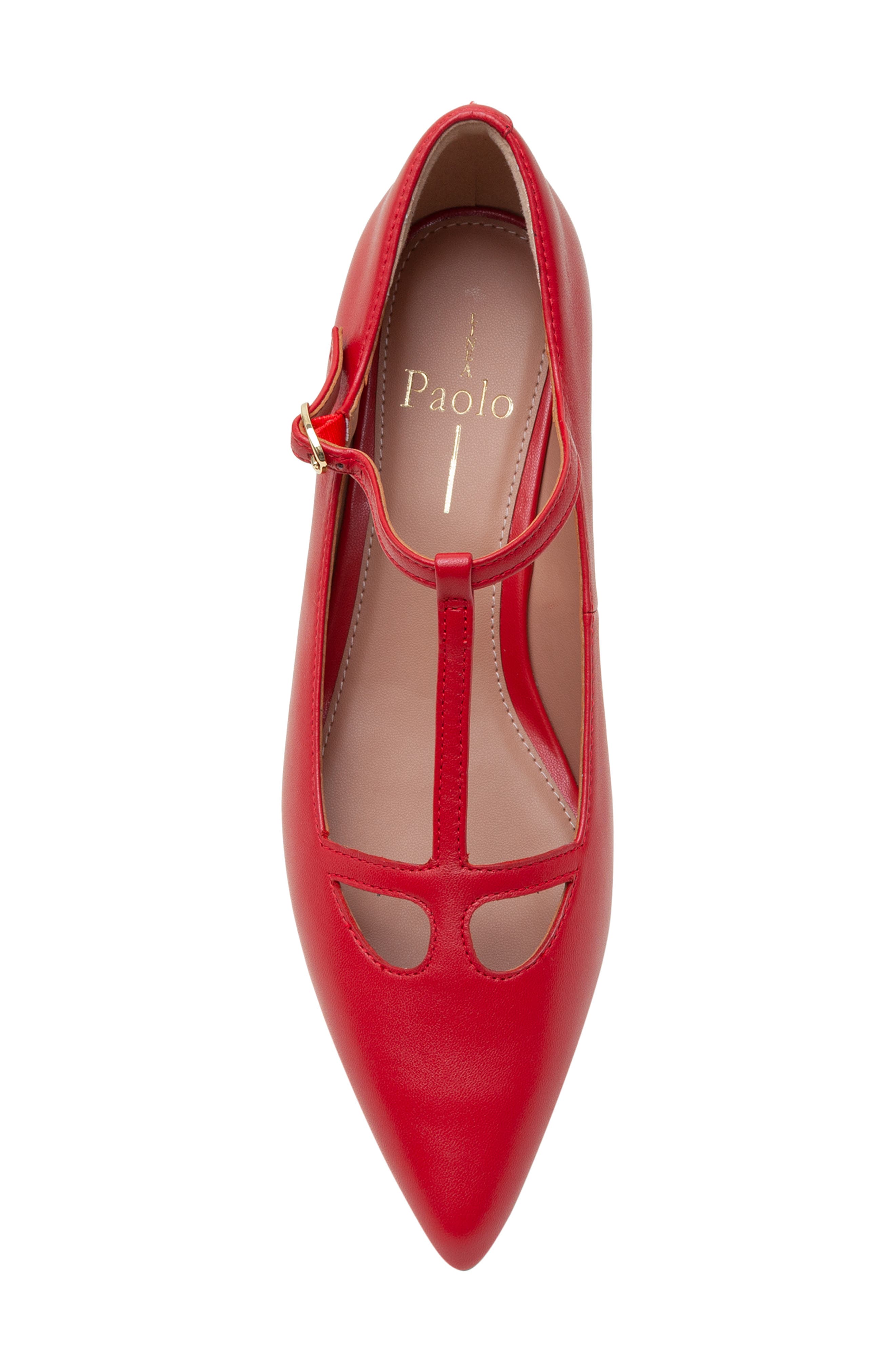 Linea Paolo Celia Pointed Toe T-Strap Pump, Alternate, color, True Red