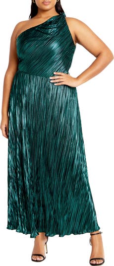 FREE PEOPLE Soa One shops Shoulder Silky Maxi Dress - Emerald