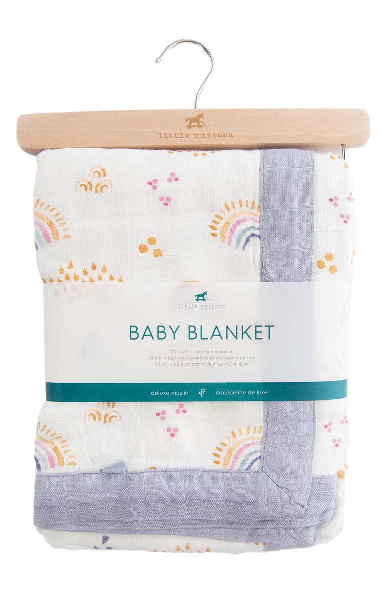 little unicorn Deluxe Muslin Baby Receiving Quilt, Alternate, color, Rainbows Raindrops