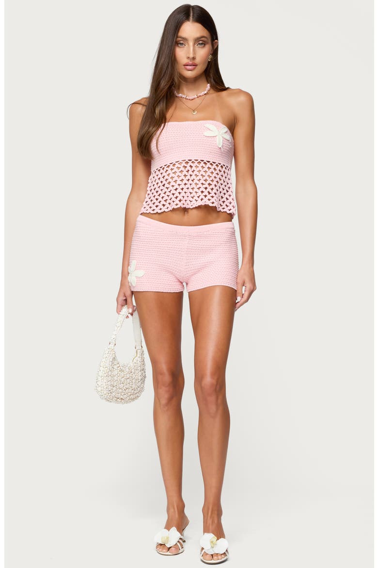 Tahna Flower Crochet Strapless Top, Alternate, color, PINK