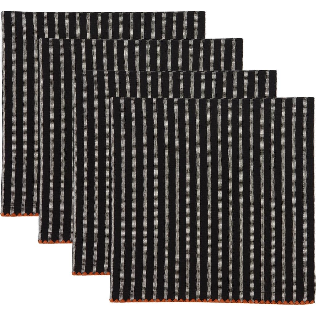 Design Imports Spider Silk Stripe Set Of 4 Napkins In Black