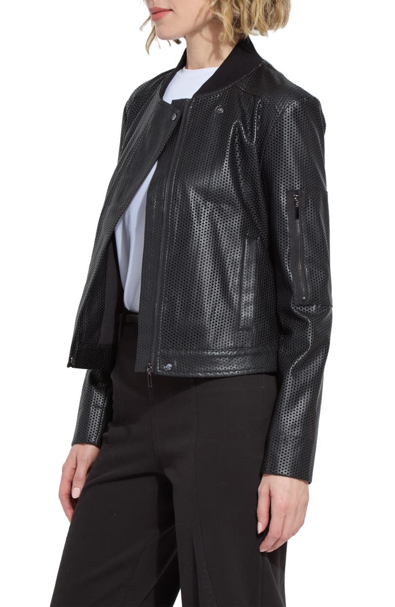 Lysse Millicent Perforated Faux Leather Bomber Jacket, Alternate, color, Black