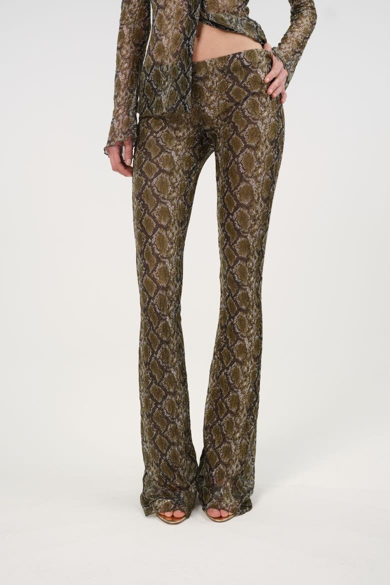 Snake Print Low Rise Flare Trousers, Alternate, color, Multi-Colored