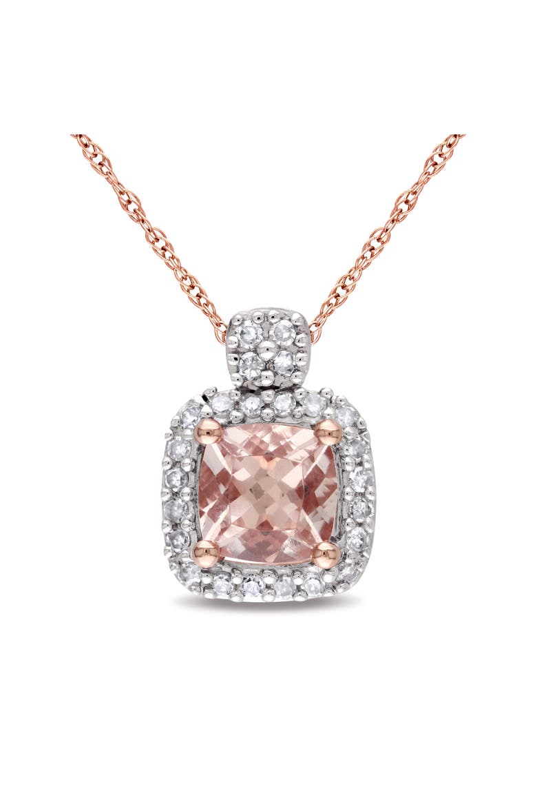 Gemstone & Diamond Halo Cluster Necklace 10K, Main, color, Morganite/Rose Gold