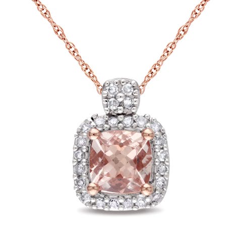 Gemstone & Diamond Halo Cluster Necklace 10K