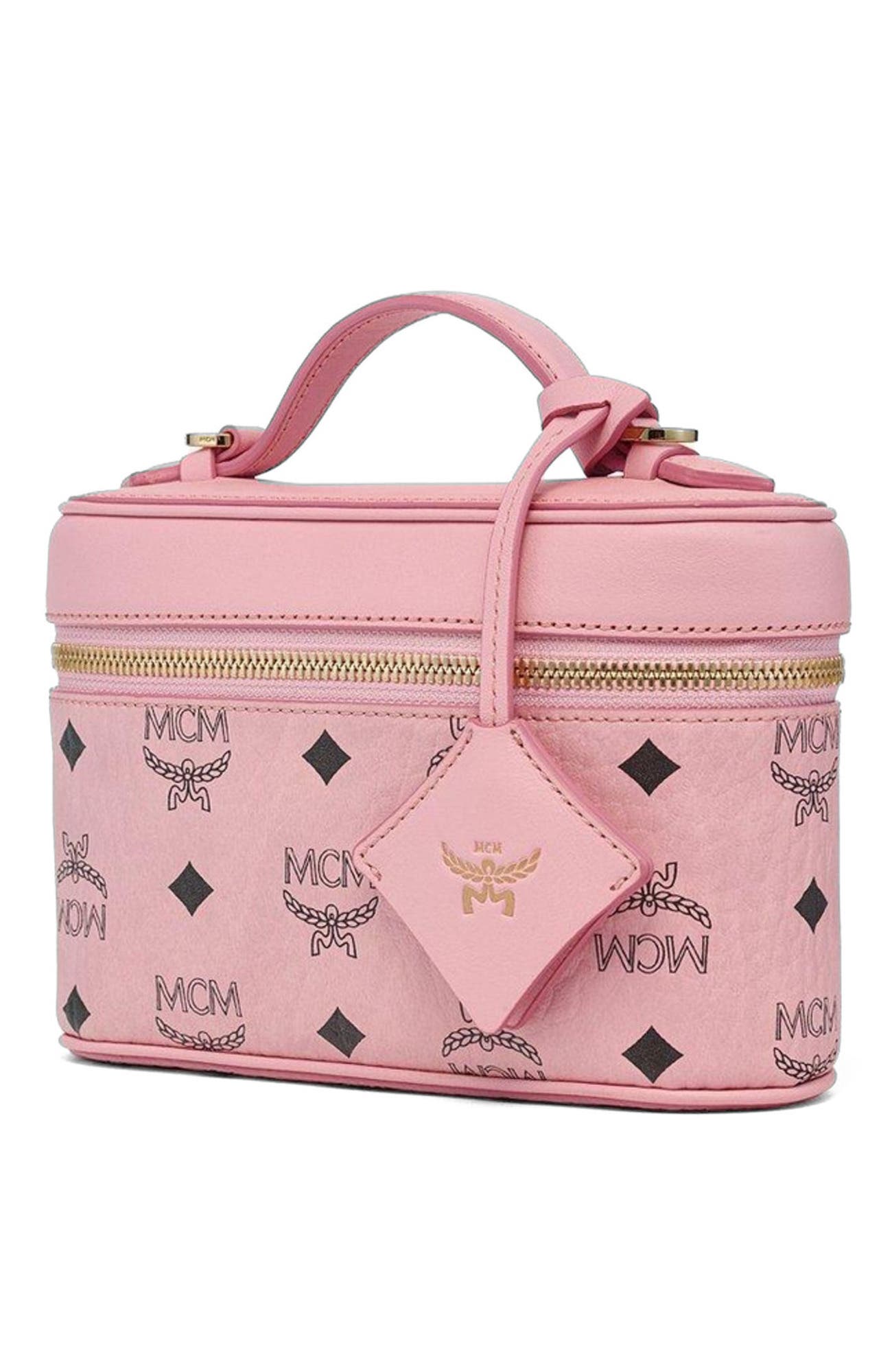 MCM Aren Vanity Case in Visetos Leather Mix, Alternate, color, Soft Pink