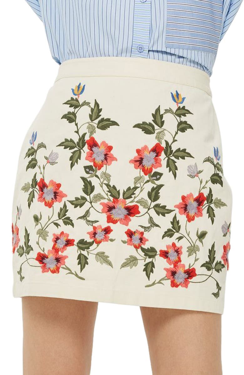 Topshop Ivy Flower Embroidered Skirt, Main, color, 