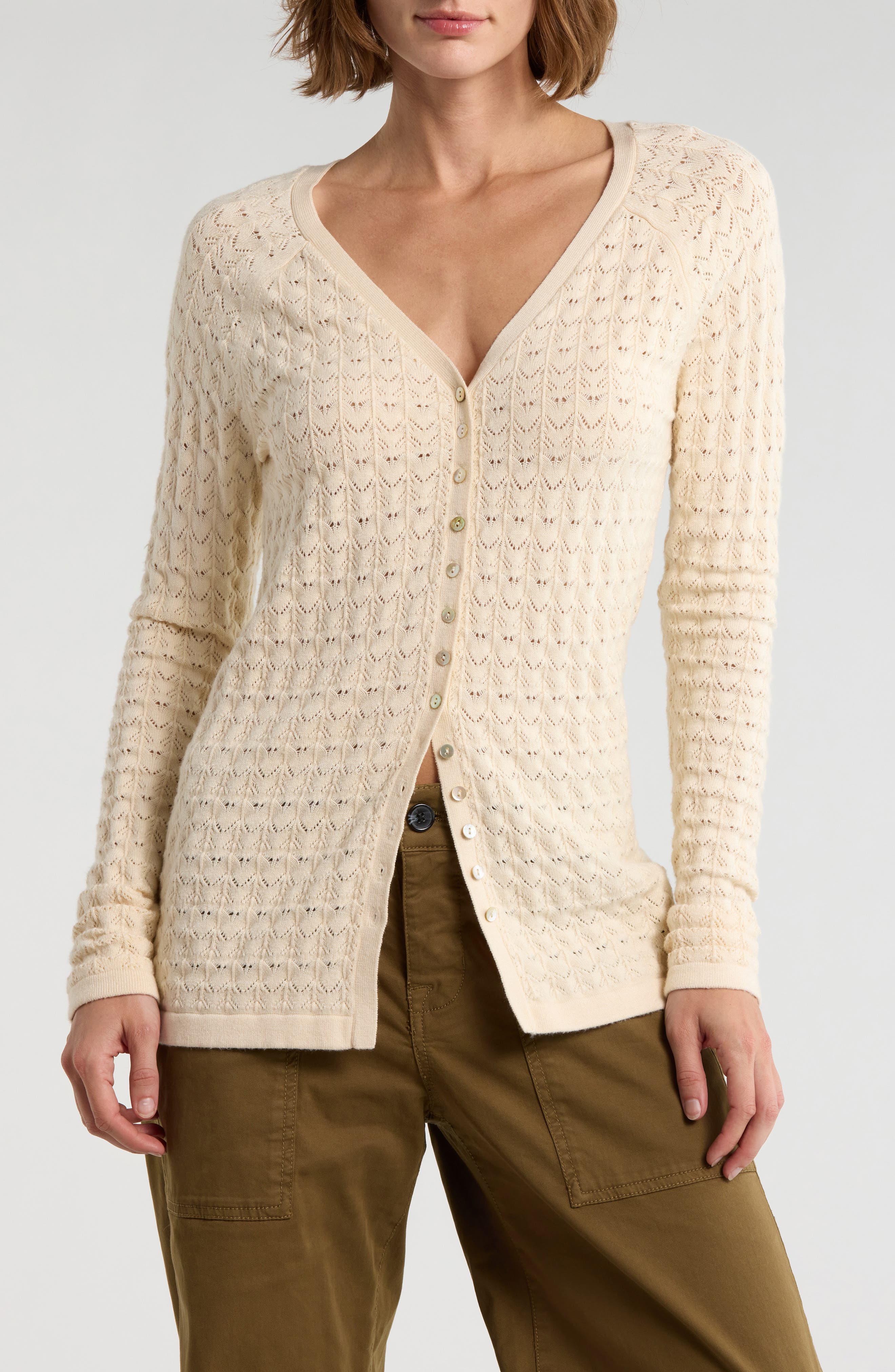 Pointelle Stitch Raglan Sleeve Cardigan - image 3