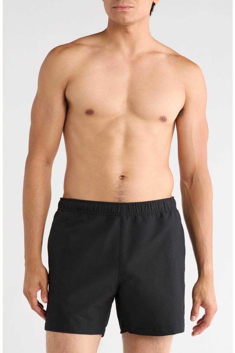 Jace Seersucker Swim Trunks, Main, color, BLACK