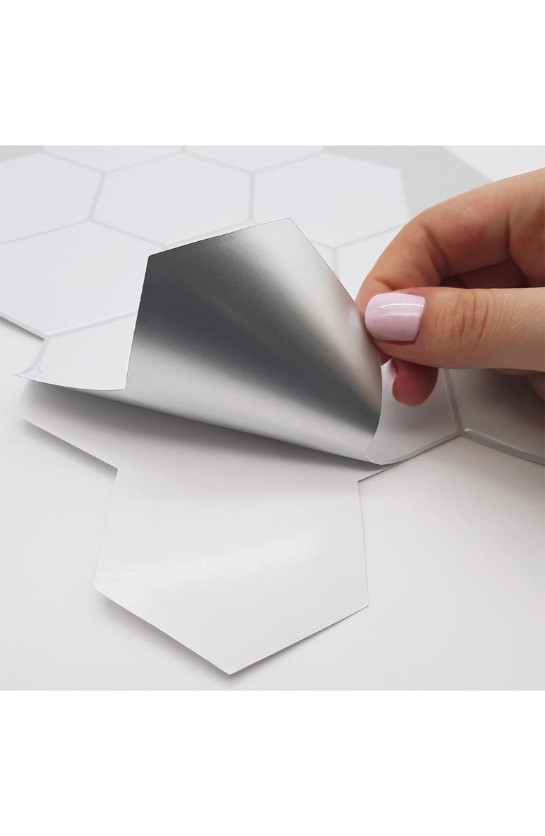 WALPLUS Classic Hexa Premium White Glossy 3D Sticker Tile 28 x 20cm (11 x 8 in) - Pack of 8, Alternate, color, White