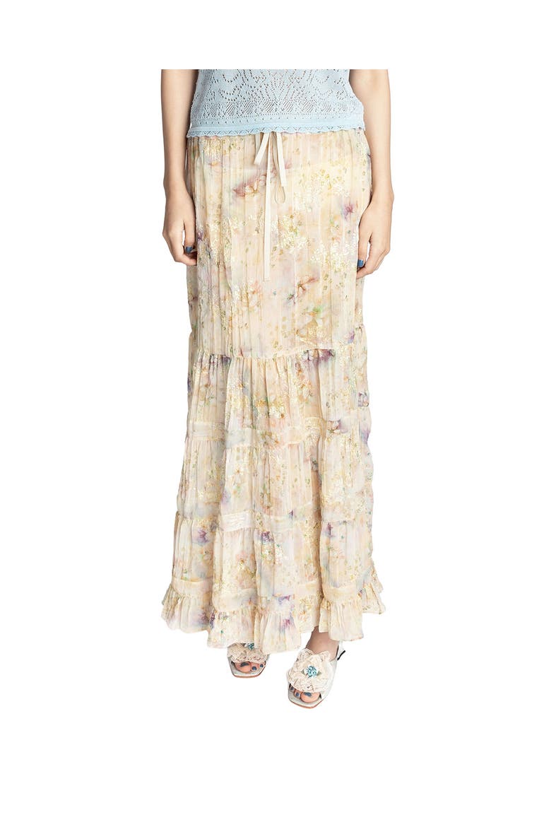 Oasis Blooms Tiered Skirt, Main, color, CORN MULTI