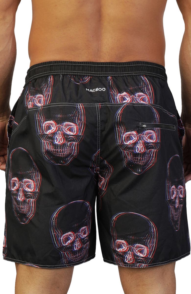 Maceoo Swim Lion Skullr Print Swim Trunks, Alternate, color, 