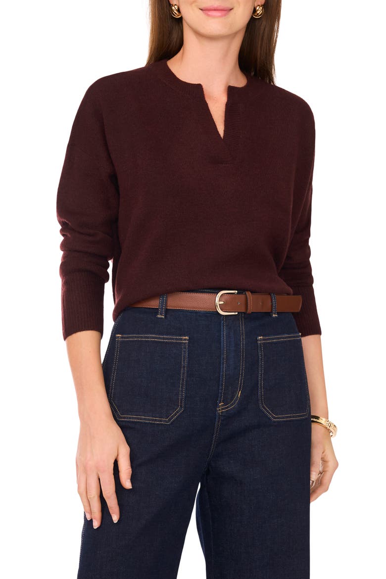 Drop Shoulder V-Neck Sweater, Main, color, PORT