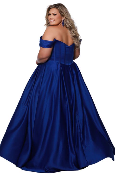 Sweetheart Neckline Off the Shoulder Plus Size A-line Gown