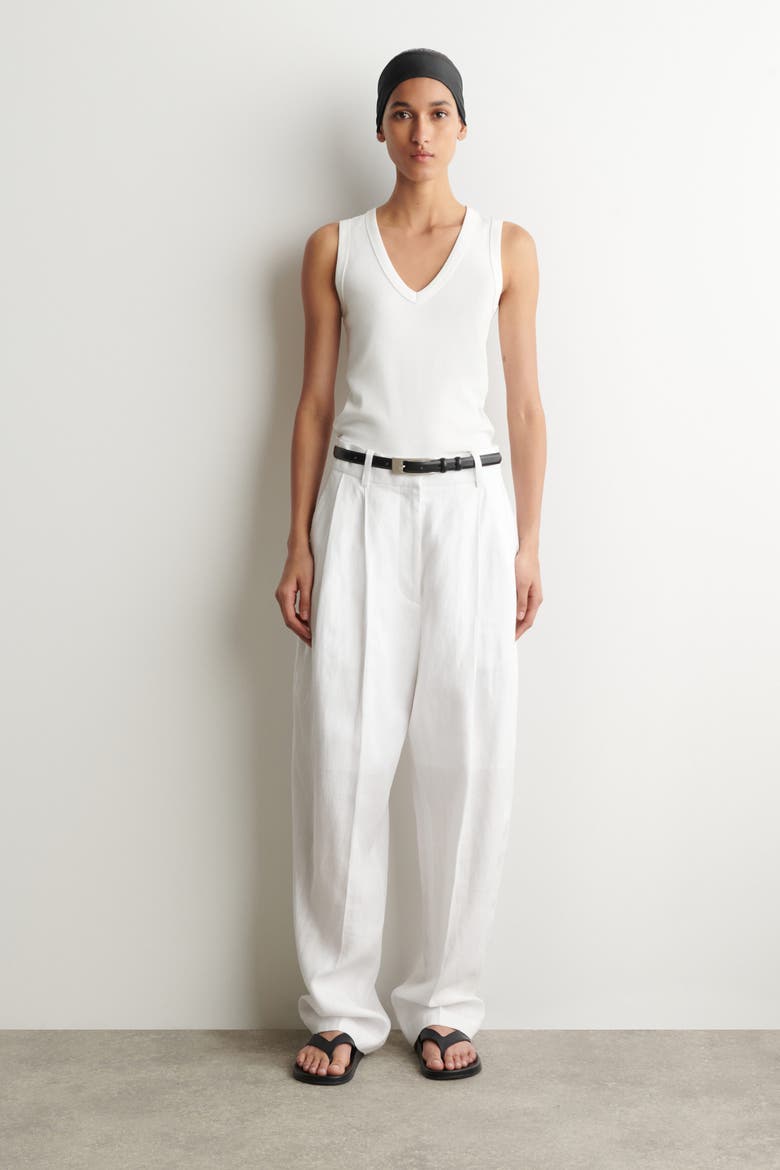 Cotton V-neck Tank Top, Alternate, color, WHITE