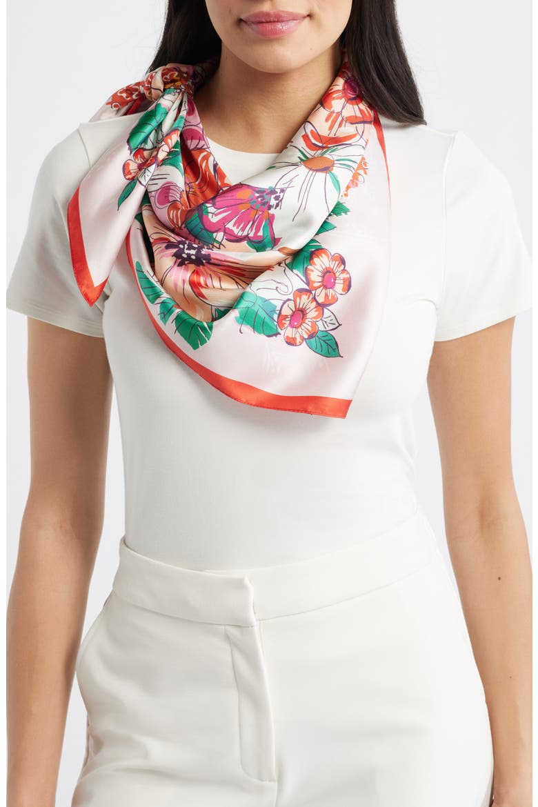 Floral Bouquet Silk Square Scarf, Main, color, BEACH PINK