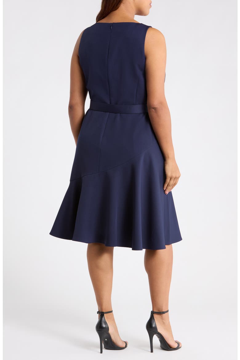 Belted Ruffle Hem Crepe Dress, Alternate, color, NAVY